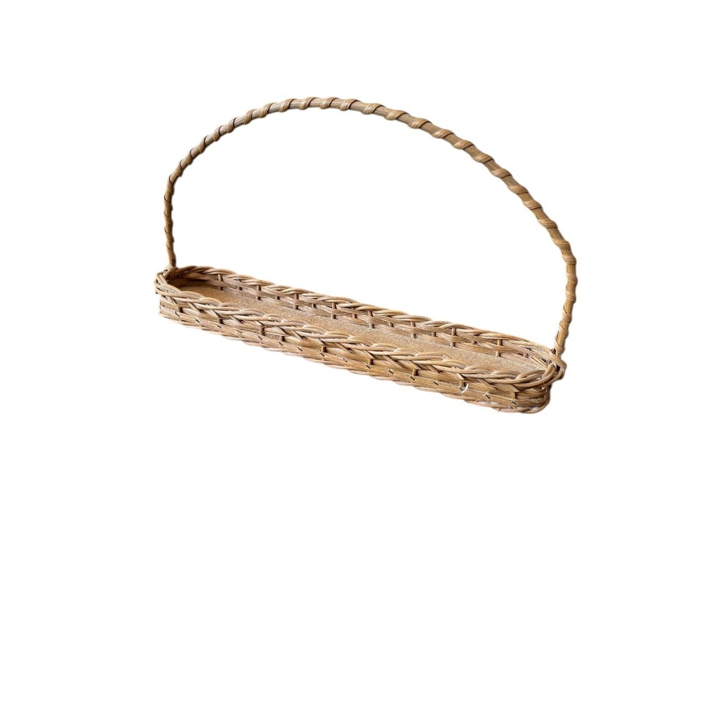 Small Long Wicker Basket w Handle Rustic Farmhouse Decor 10"x3"